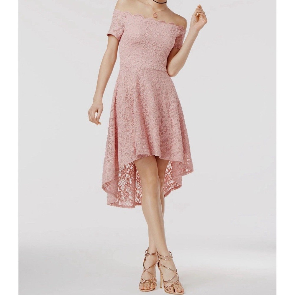 $80 City Studios‎ Junior Women's Pink Off The Shoulder Lace A-Line Dress Size 1